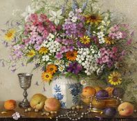 Lidya Datsenko (b.1948) Russian, 'Flowers And Apricots', signed oil on canvas, 15.75