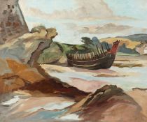 Phylis Bray (1911-1991) British, A cove with a disused boat, oil on canvas, signed with initials,