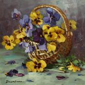 Yevgeny Balakshin (b.1998) Russian, 'Pansies In A Basket', signed oil on canvas, 12