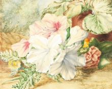 19th century English school, A pair of still life studies of wildflowers, indistinctly signed and