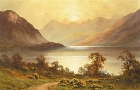 Edward Horace Thompson (1879-1949) British, A view of a mountain loch at dusk, watercolour,