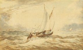 19th century school, a sailboat in choppy seas, watercolour, 3.5