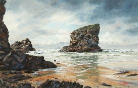 Steven Thor Johanneson, American school, A coastal scene with rock formations, watercolour, signed