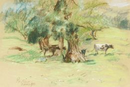 Greta Delleany (1884-1968) British, three landscapes in farm settings, pastel, inscribed in