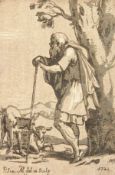 18th century, A shepherd tending his flock, mixed technique, unframed, 7