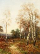 Carl Brennir (1850-1920) British, 'At Thursley Surrey', A woodland scene with two figures on a