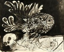 Ceri Geraldus Richards (1903-1971) British, 'Homage to Dylan Thomas', an owl with a skull, pen,