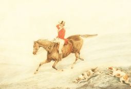Attributed to H. Alken (1785-1851) British, A huntsman on horseback with hounds on the scent,