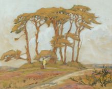 Bertha Stamp (20th century) British, 'Woodbury Common, Devon', a scene of resting figures by