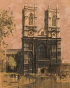 Aubrey Sykes (1910-1995) British, 'Westminster Abbey', a view of the Western Facade, Pastel,