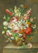 19th century European School, A still life of mixed flowers, oil on copper, 7.5