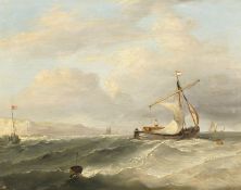 19th century, sailing on choppy waters, oil on board, 7.5