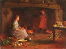 Henry Edward Spernon Tozer (1864-1955) British, scene of a country cottage interior with figures
