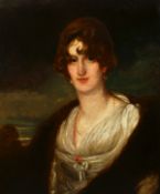 19th century English school, A bust length portrait of a Lady in pearls, oil on canvas, 30