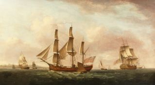 Attributed to Francis Holman (1729-1784) British, the Columbus in three positions of the coast