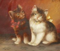 Josef Heimerl (1867-1918) Austrian, A pair of kittens in bows, and another similar painting by the