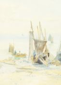 Fritz Althaus (1863-1962) British, a view of fisherman on the shoreline, watercolour, signed and