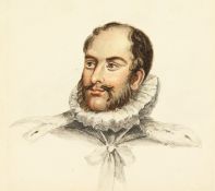 18th century, A portrait of a gentleman in a lace ruff, watercolour and pencil, Unframed, 4.5