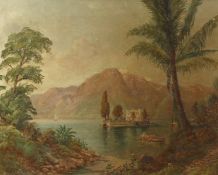 Brent (20th century), A scene of a castle on an island with a rowing boat in the foreground, oil
