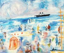 E. Guest (20th/21st century), A beach scene in the manner of Dufy, oil on canvas, signed, 20