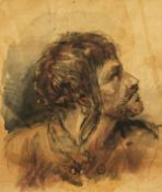 Early 20th century continental school, A bust length study of a man with an averted gaze, mixed