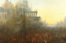 19th century 'The Crucifixion of the Tyrians by Alexander the Great', oil on canvas, 43