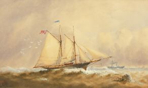 Charles de Lucy (1856-1929) British, a twin masted ship with a distant steam vessel, watercolour,