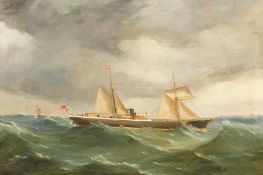 Circle of Antonio Jacobsen (1850-1921), An early steamship in rough seas, oil on canvas, 20