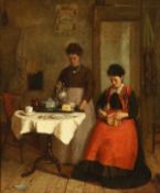 Harry Brooker (1848-1940) British, A scene of two ladies in an interior, oil on canvas, signed,