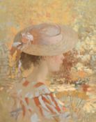 Bato Dugarjapov, Russian, 'The Straw Hat', signed oil on canvas, 8.5