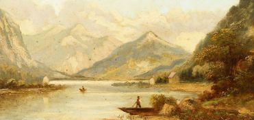 G. Salvi/ Adolph Kaufmann (1848-1916), A pair of paintings of figures in boats on an Alpine lake,