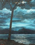 John Nesbitt (c. 1960), 'Nocturne Puerto Pollensa, Mallorca', a landscape with a lake and