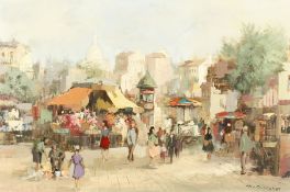 20th century Continental School, A busy market scene, oil on canvas, indistinctly signed, 24