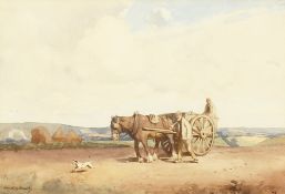 Ernest George Beach (1865-1943) British, Figures with a horse and cart in the landscape,