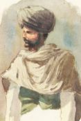 Circle of E.L. Weeks. Portrait of a gentleman wearing a turban, watercolour and pencil, 5