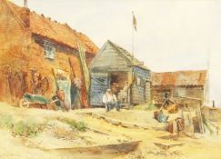 E. M. Percival (19th/20th century) British, A view of a figure outside a boatshed, watercolour,