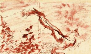 Early 20th century British school, a study of a branch, ink on paper, unfamed. 5.5