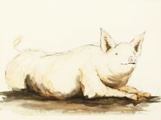 Claire Norrington (b. 1969) British, a study of a wallowing pig, mixed media, signed and dated '93',