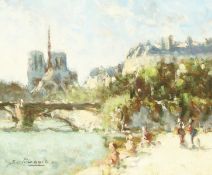 Jose Salvaggio (20th/21st century) 'Quais Paris' with Notre Dame, oil on board, 9