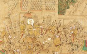 19th century Indian School, A scene of Maharaja Ranjit Singh holding court, watercolour and ink, 19