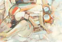 Gebre Kristos Desta (1932-1981) Ethiopia. 'Just the Two of Them', a scene of amorous figures, oil on