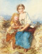 After James John Hill (1811-1882) British, A mother and child in an outdoor setting, watercolour,