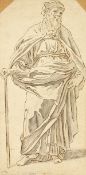 Late 17th century, Old Master drawing, a cloaked man, ink & wash, indistinctly signed, dated '1699',