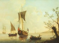 Attributed to Francis Swain (1725-1782) British, An Admiralty yacht at anchor, oil on panel, 7.25