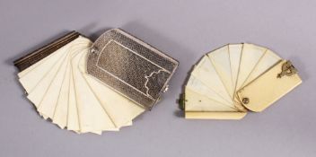 TWO ISLAMIC / INDIAN SILVER FILIGREE & IVORY NOTE PADS, each fan opening to reveal carved ivory