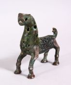 A 13TH / 14TH CENTURY PERSIAN BRONZE FIGURE OF A LION, with an openwork body, 11cm.