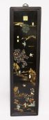 A GOOD CHINESE QIANLONG STYLE CARVED STONE INLAID JADE LACQUER PANEL, decorated with views of