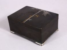 A JAPANESE MEIJI PERIOD SHIBUICHI, GOLD & MIXED METAL CIGARETTE BOX - KURODA COMPANY, the box lid