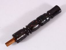 A RARE 19TH / 20TH CENTURY OTTOMAN CHERRY AMBER BAKELITE HUQQA MOUTH PIECE, inlaid with semi