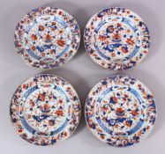 FOUR 18TH / 19TH CENTURY CHINESE IMARI PORCELAIN PLATES, each plate similarly decorated with a